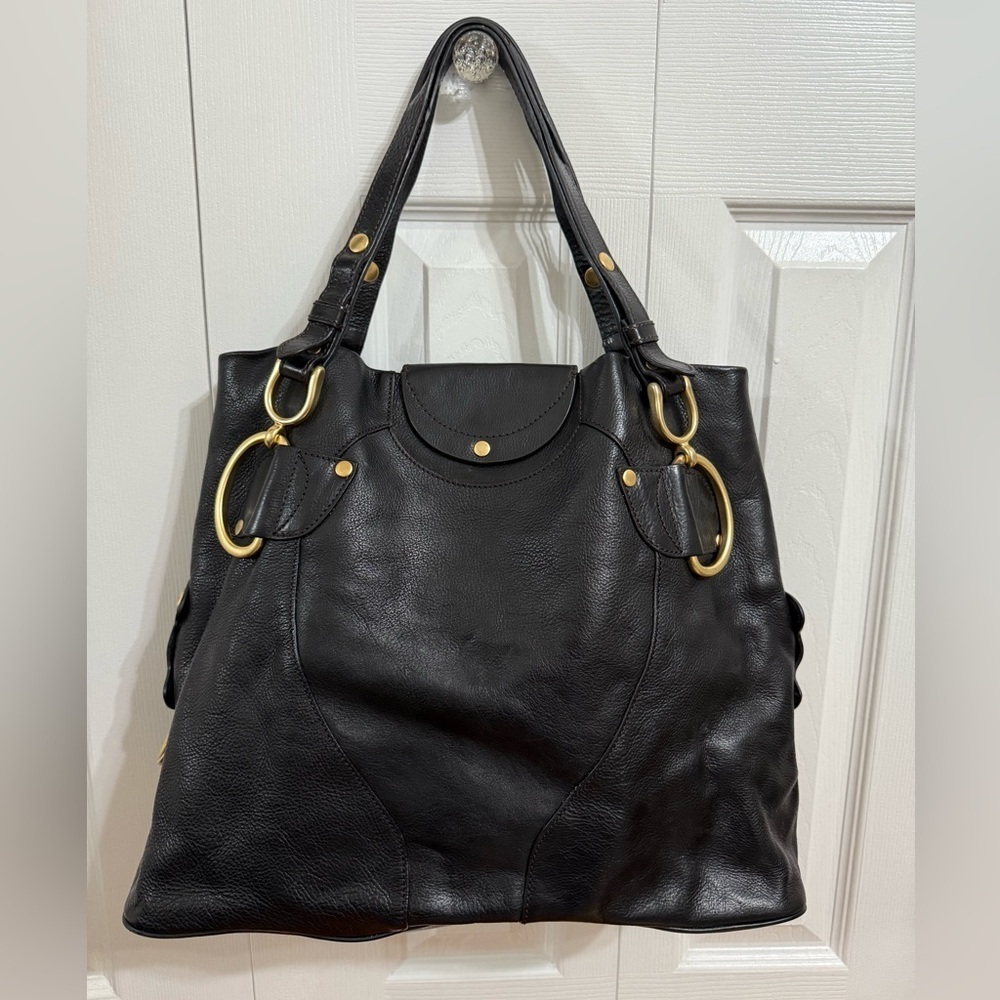 Vintage y2k Juicy Couture Black leather Shoulder Bag with Gold Accents - Picture 6 of 12